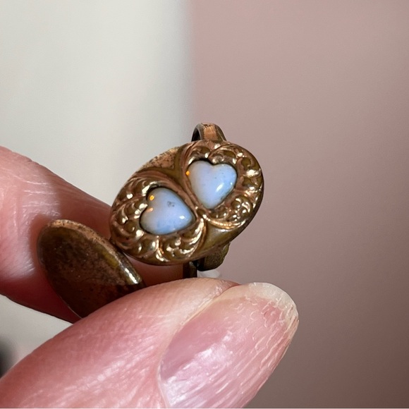 Antique Victorian Rolled Rose Gold Art deco double Opal Heart Cuff links - Picture 11 of 16